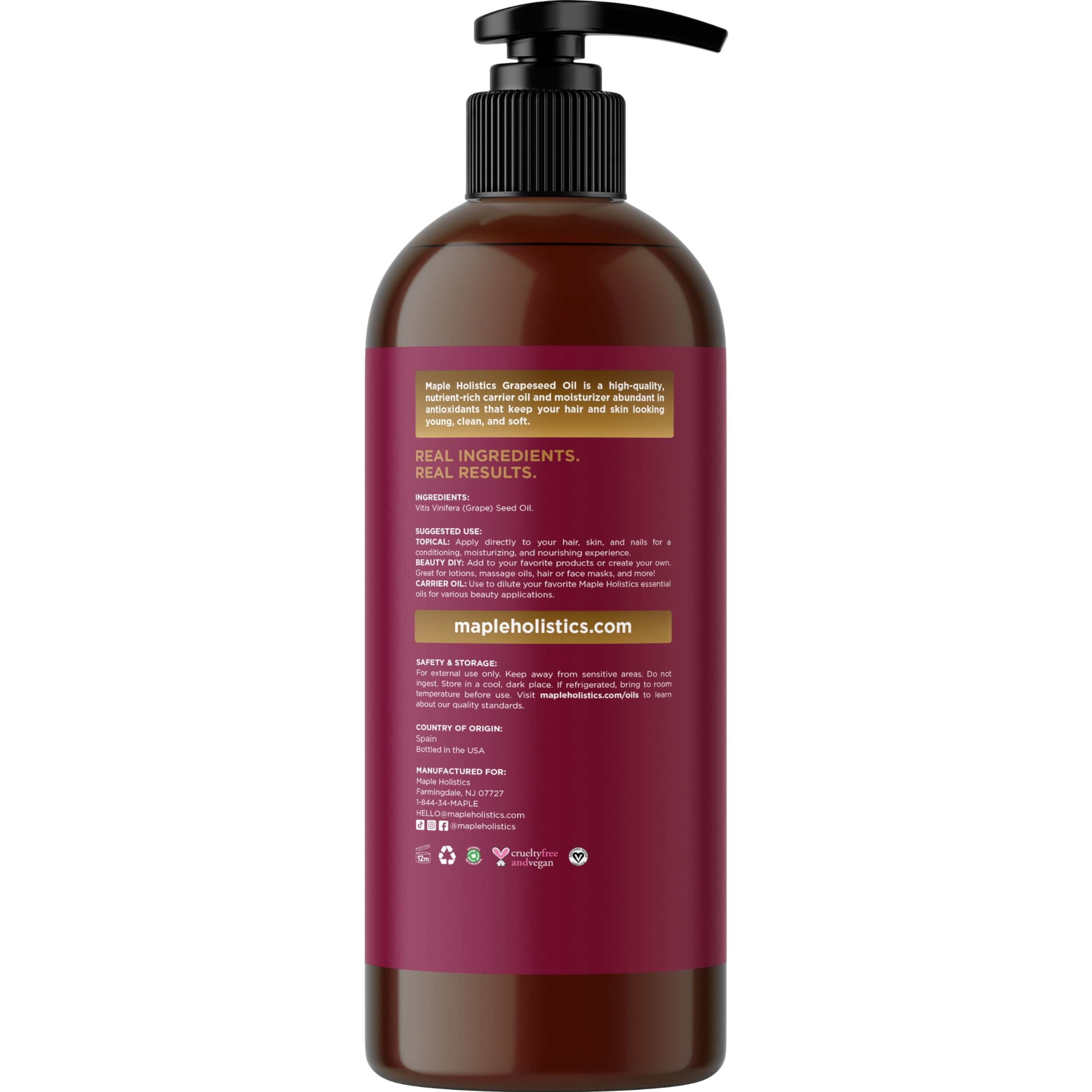 Maple Holistics grapeseed oil beside essential oils for carrier use.