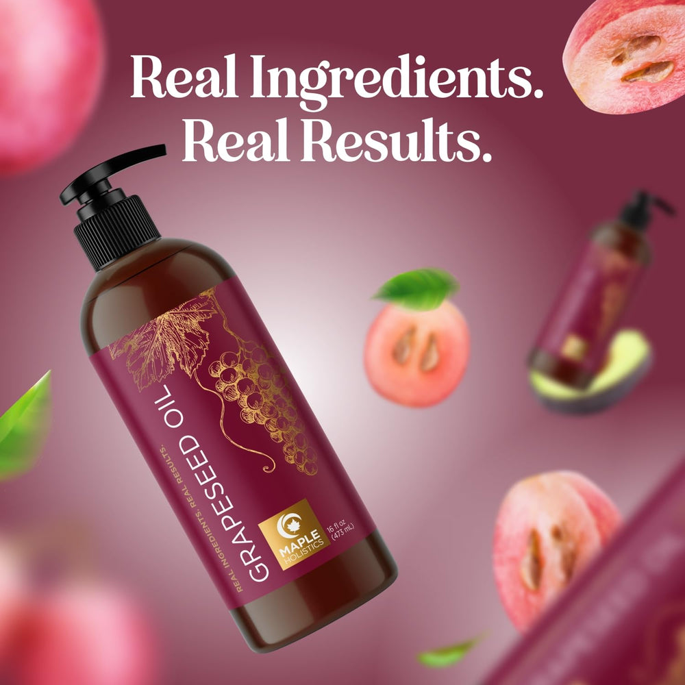 Maple Holistics grapeseed oil bottle with droplets for mixing.