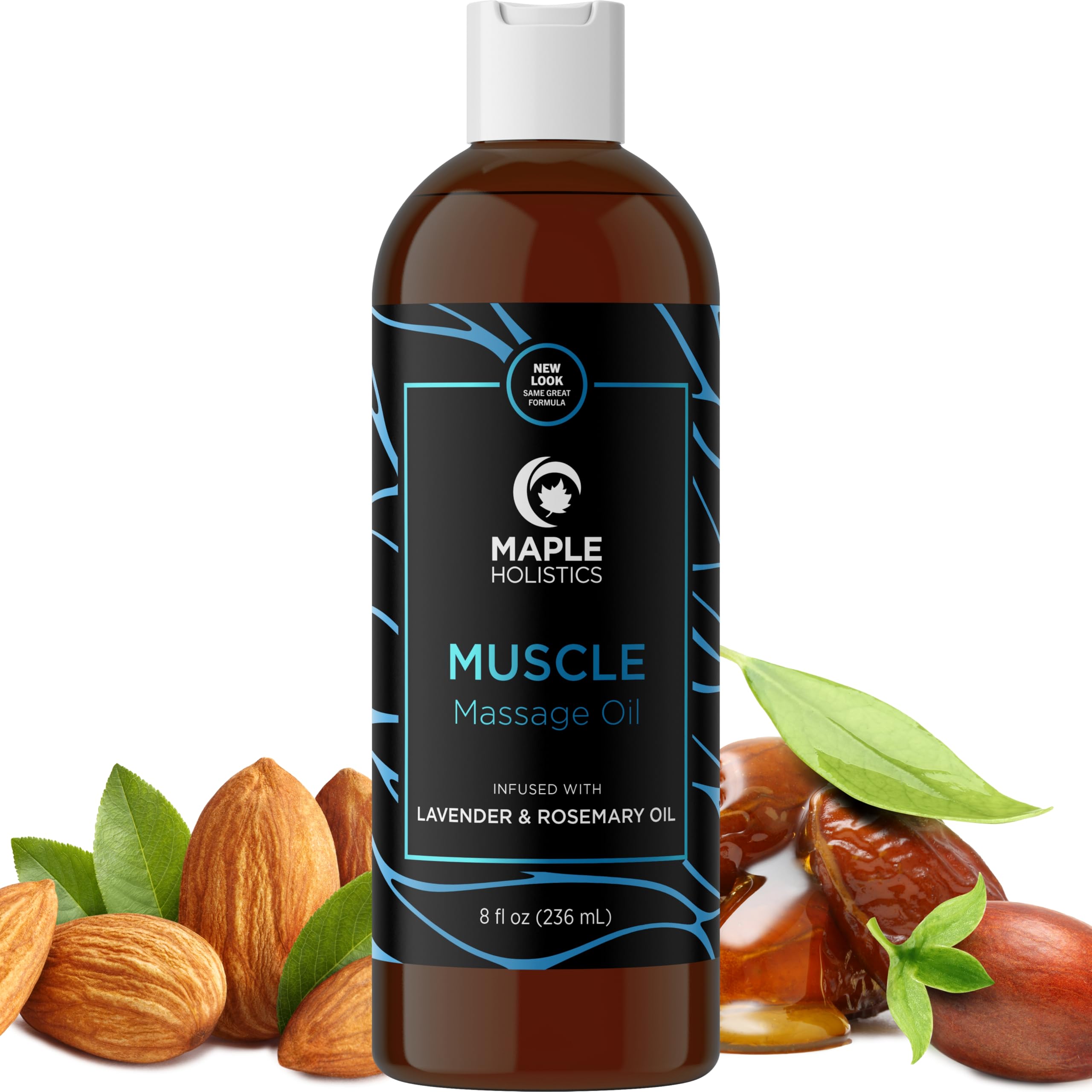 Maple Holistics Muscle Massage Oil bottle pour for smooth glide and relaxation.