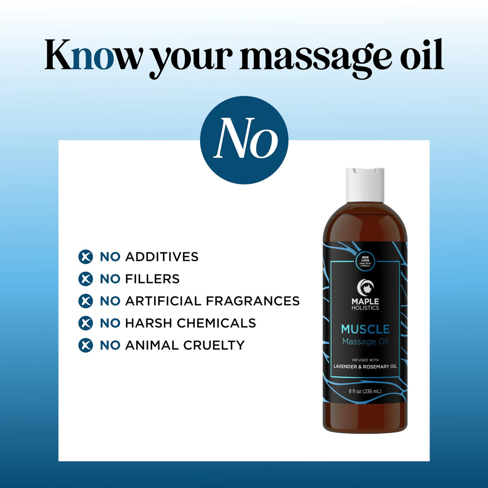Maple Holistics Muscle Massage Oil with lemon and rosemary scent for refreshing mood.