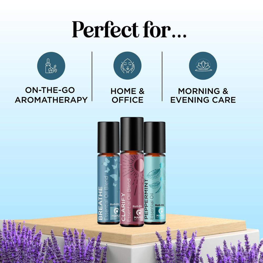 Maple Holistics peppermint roll-on tube showing cooling aroma for quick comfort