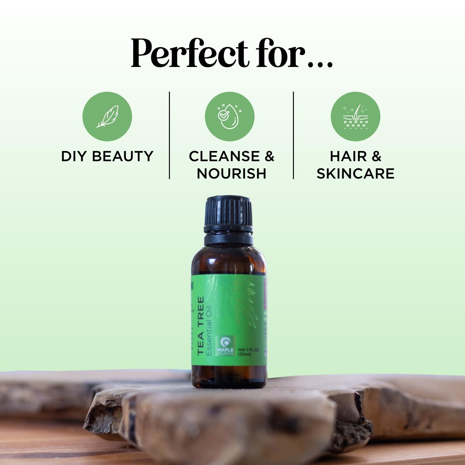 Maple Holistics Tea Tree Oil dropper for targeted topical treatments.