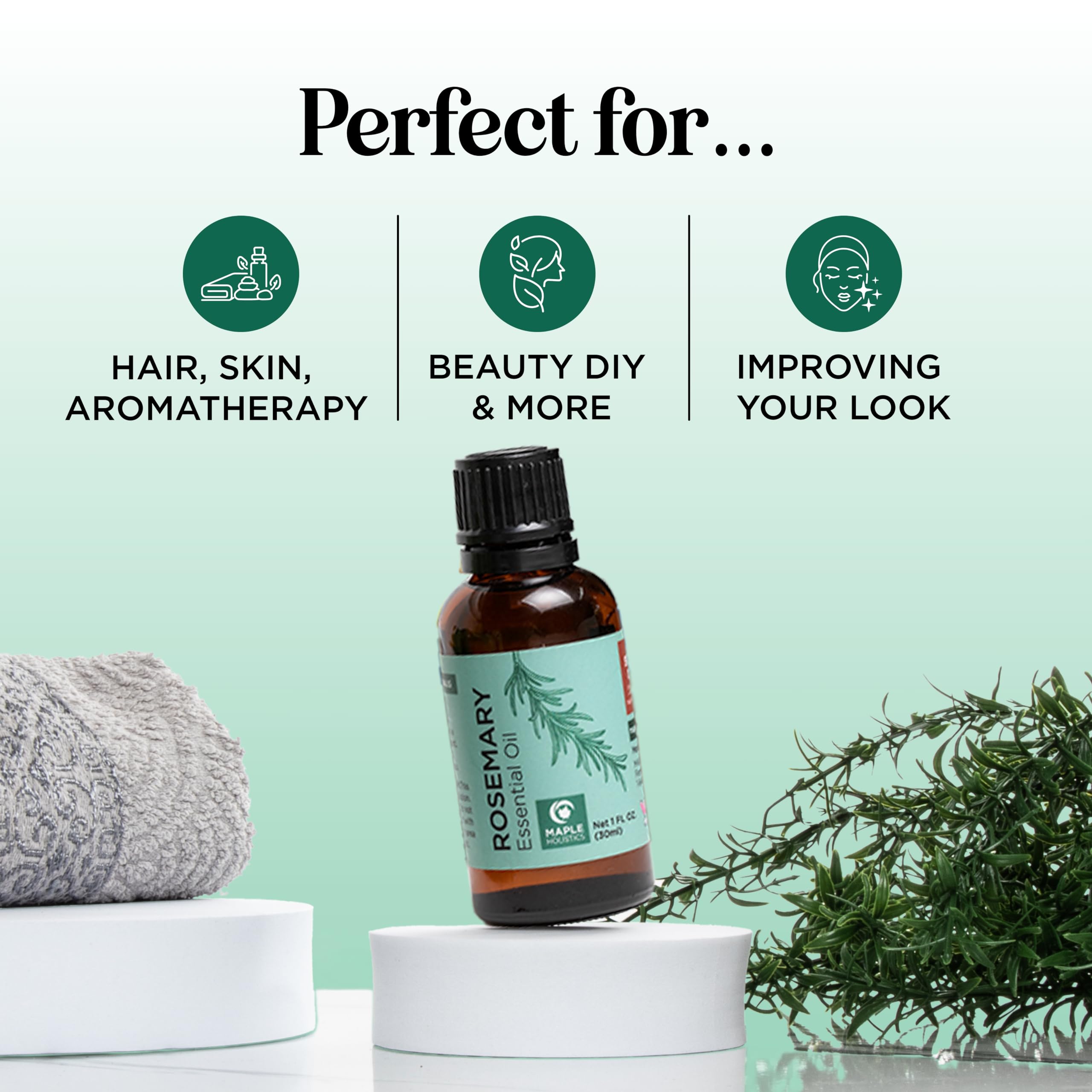 Maple Holistics rosemary oil antioxidant-rich formula for skin vitality.