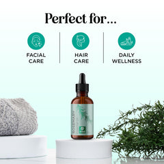 Maple Holistics rosemary oil bottle with dropper ready for hair serum application