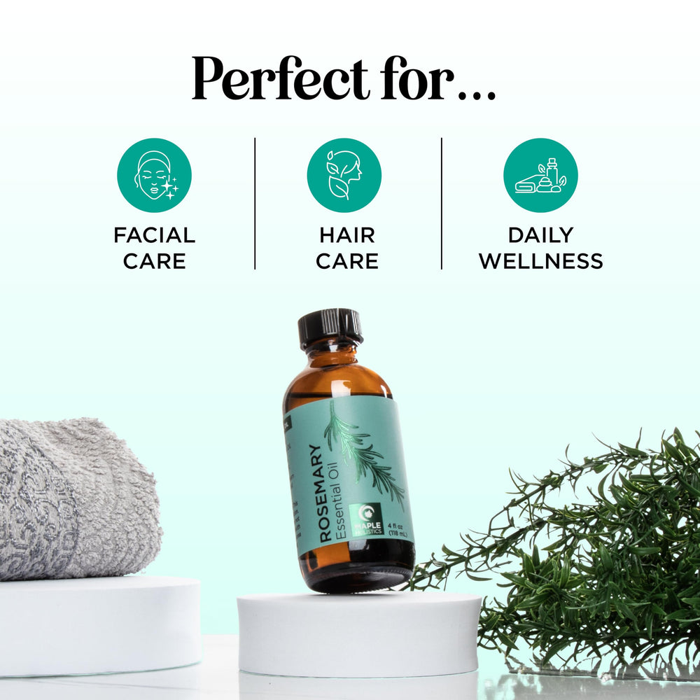 Maple Holistics Rosemary Oil scalp care demonstration for healthy-looking roots.