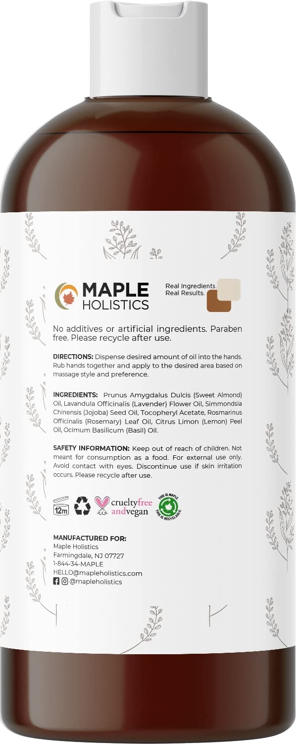 Maple Holistics massage oil being poured for a smooth, easy glide.