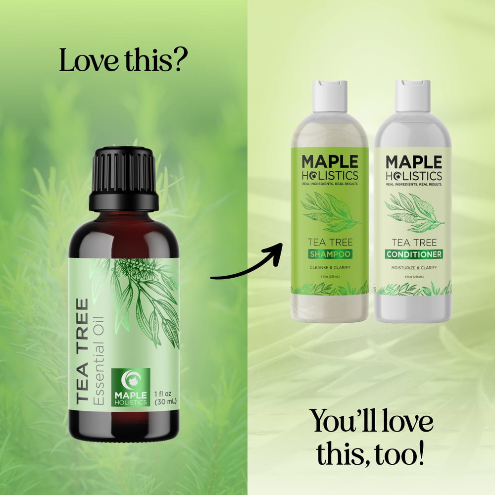 Maple Holistics Tea Tree Oil for hair care when diluted properly.