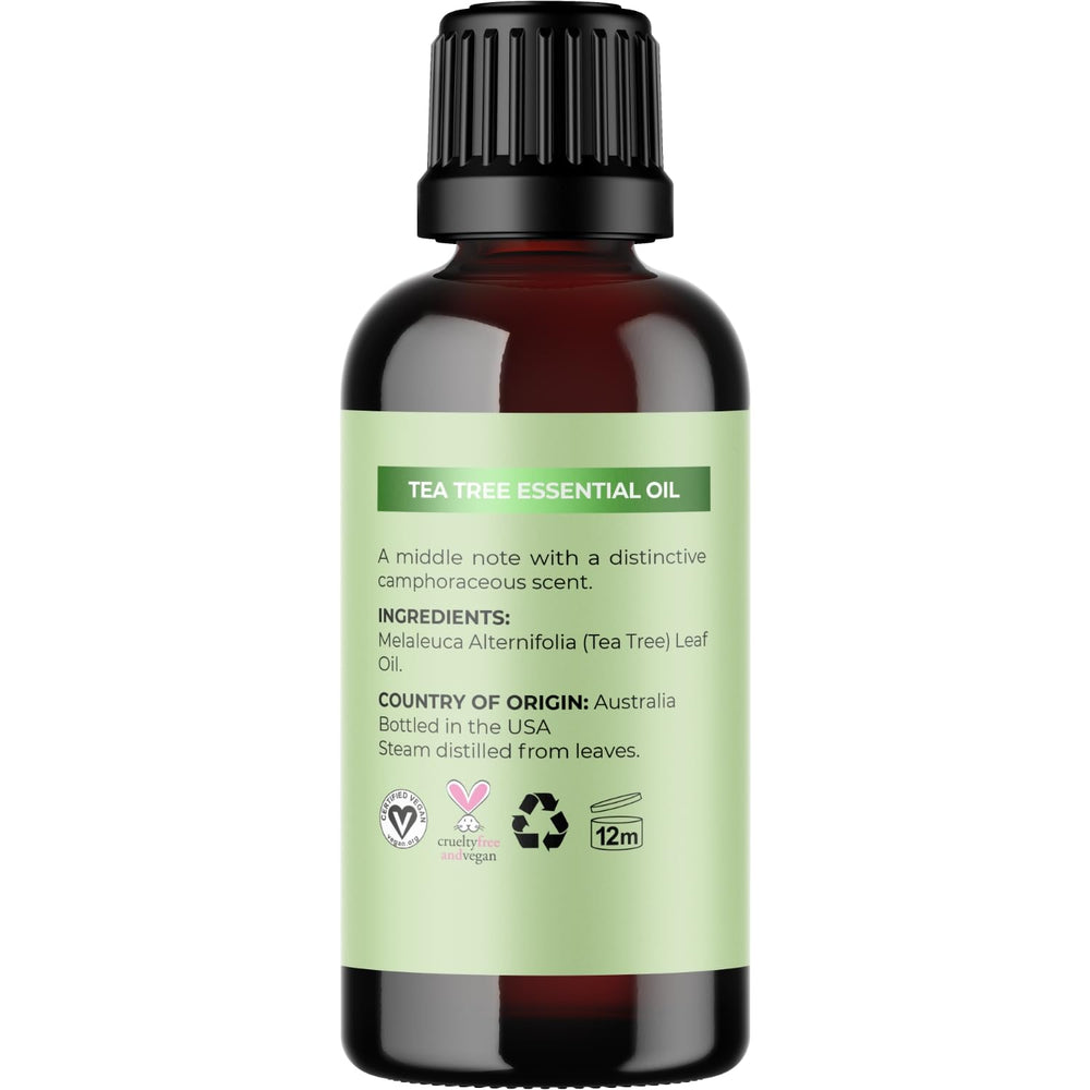 Maple Holistics Tea Tree Oil bottle supports skin cleansing and hydration.