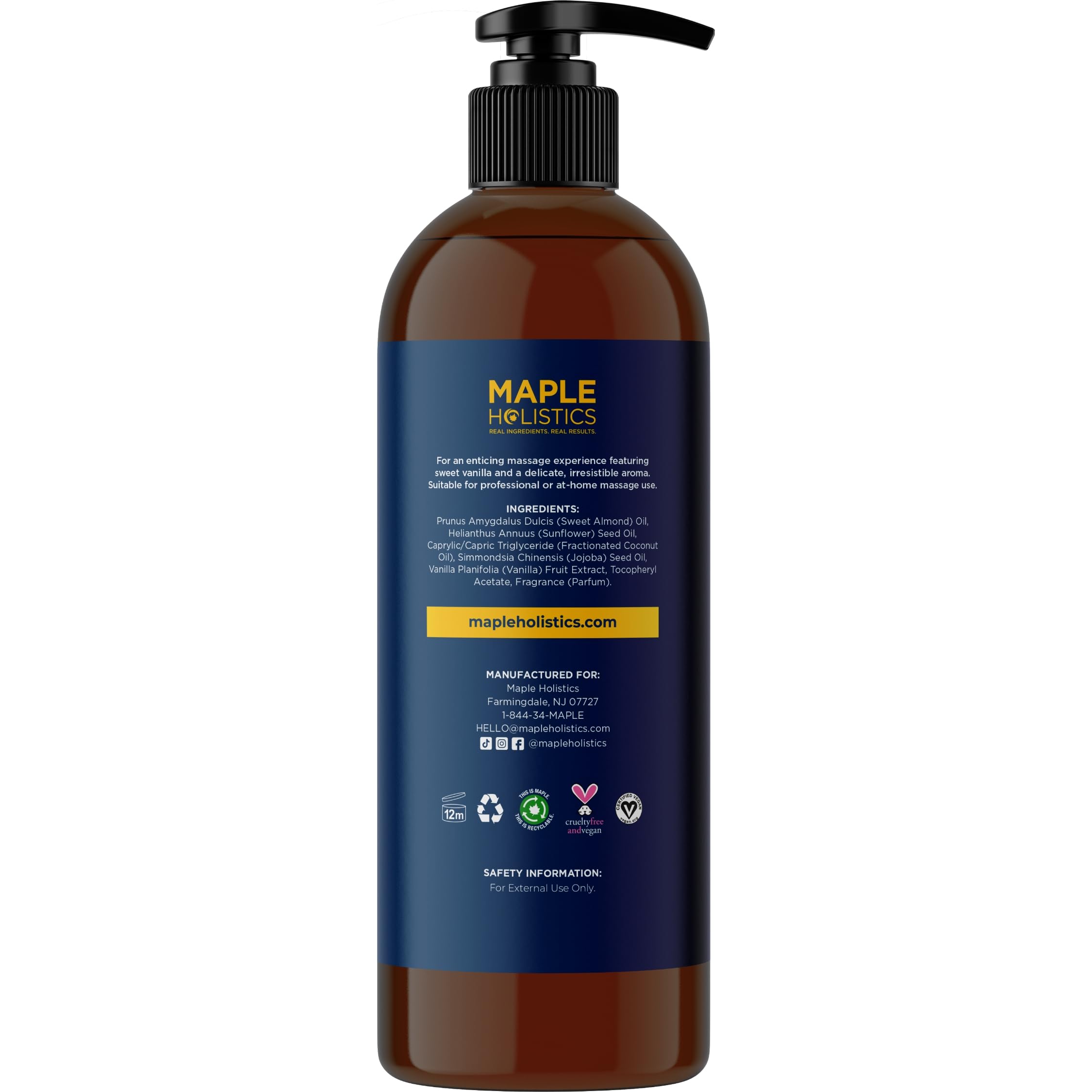 Maple Holistics vanilla massage oil offers a smooth, non staining glide