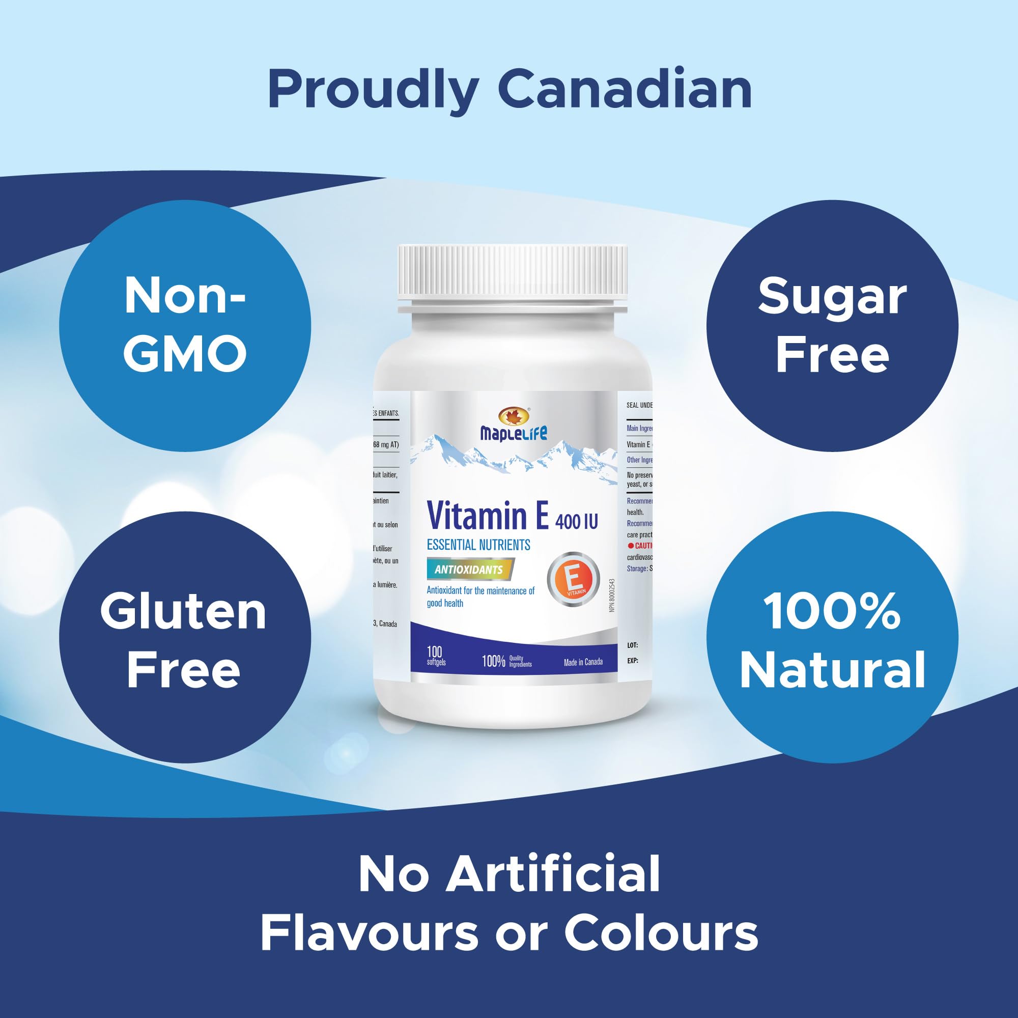 MapleLife Vitamin E 400IU amber softgel capsules in hand
