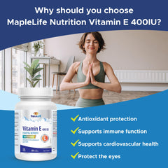MapleLife Vitamin E 400IU bottle seal indicating Canada-made quality