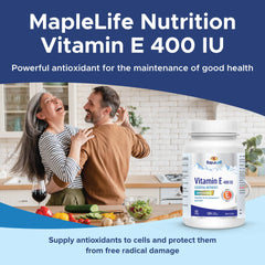 MapleLife Vitamin E 400IU label close-up showing natural softgels