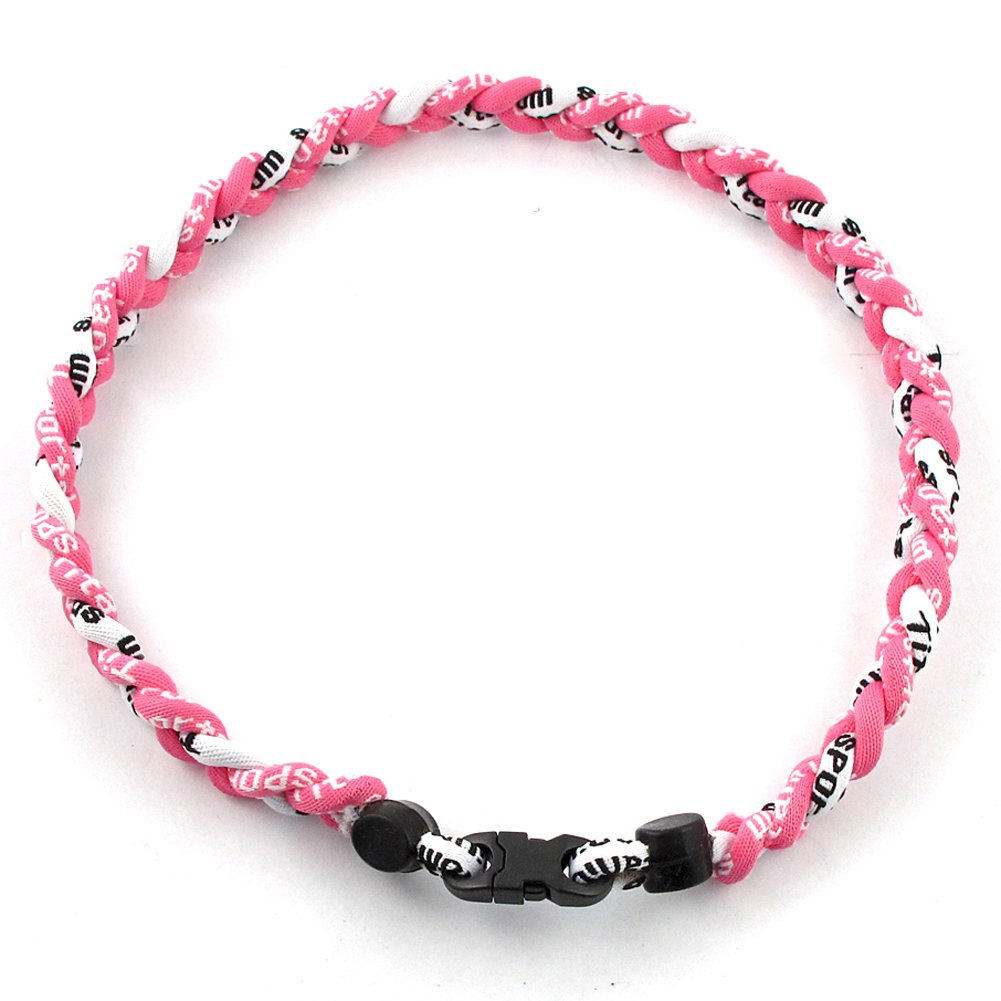 MapofBeauty 18-inch three braided rope tornado necklace in pink and white, possible focus boost.