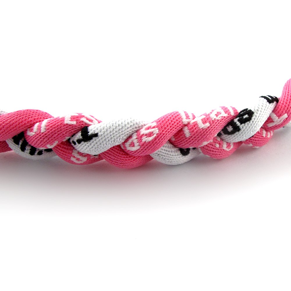 MapofBeauty pink-white tornado necklace close-up showing soft, comfortable material for wear.
