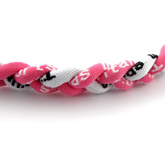 MapofBeauty pink-white tornado necklace close-up showing soft, comfortable material for wear.