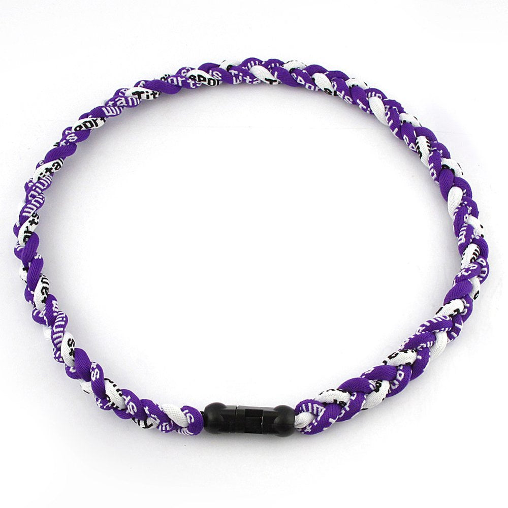 MapofBeauty tornado necklace front view, purple and white, adds daily balance and style.