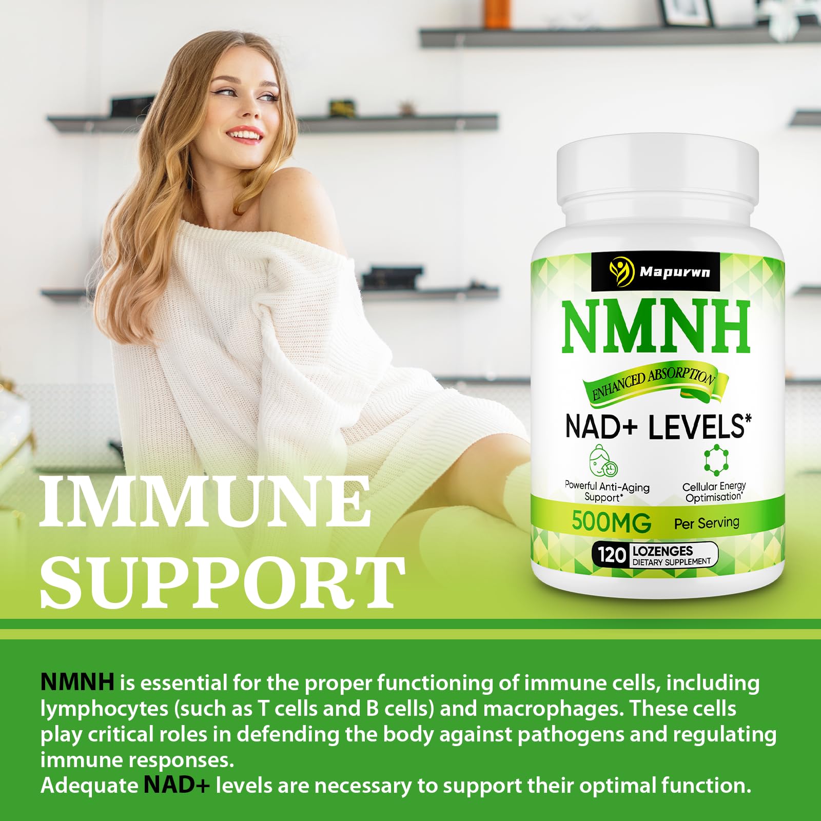 Mapurwn NMNH ingredients close-up emphasizes gluten-free vegan formula
