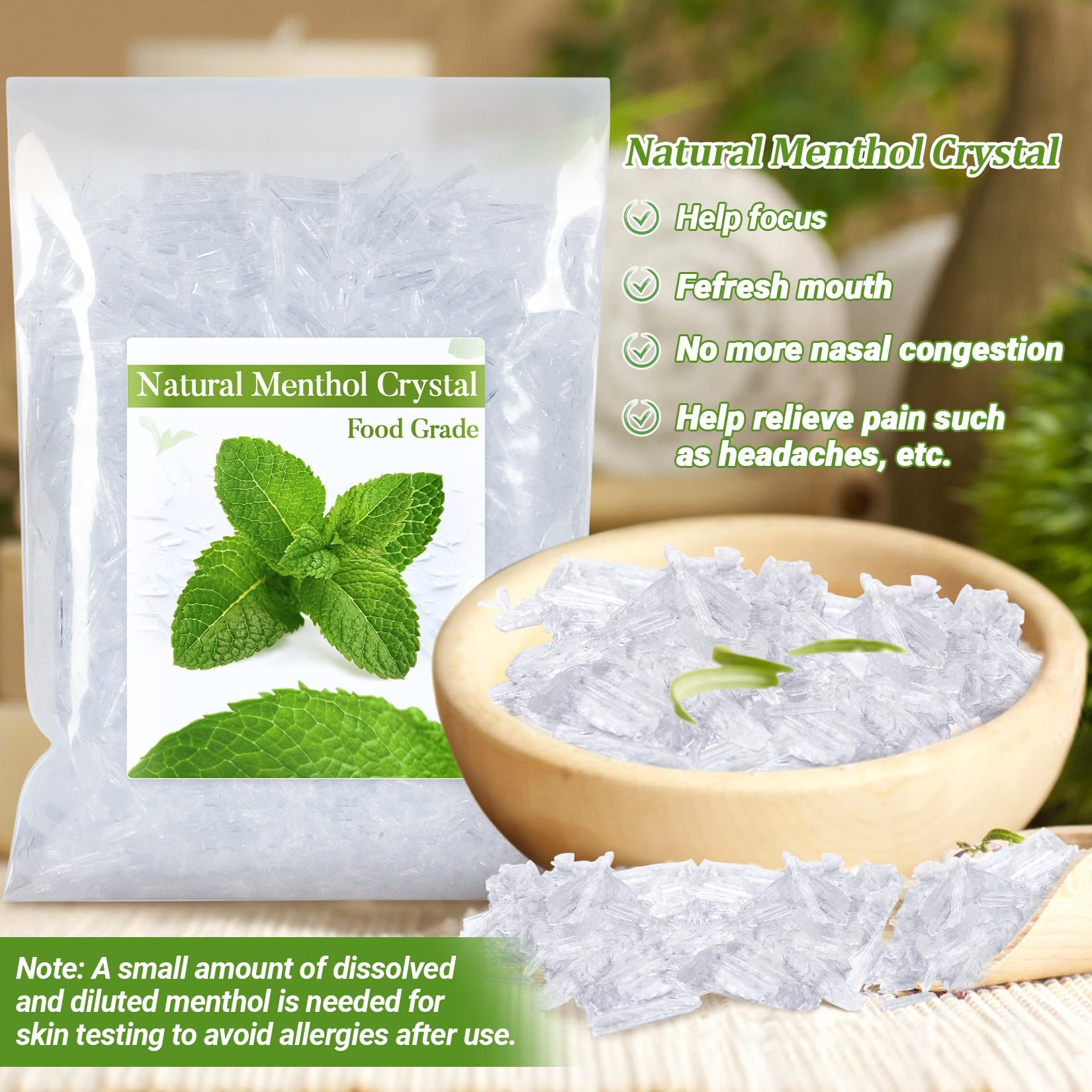 MAQIHAN menthol crystal bulk pour shows crystals ready to dissolve for shower steamer prep.
