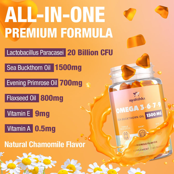 Marafiki sea buckthorn oil ingredient highlighting omega-7 richness.