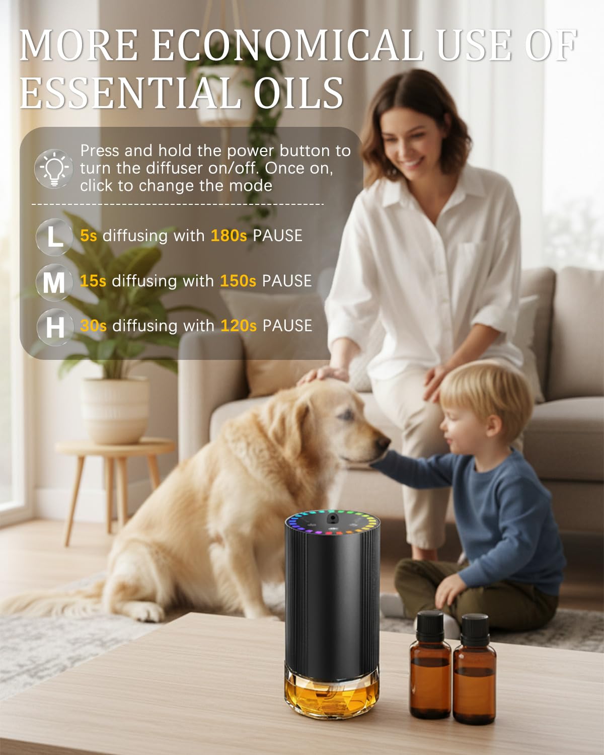 Maraiss diffuser RGB lighting syncs with music for ambient mood lighting.