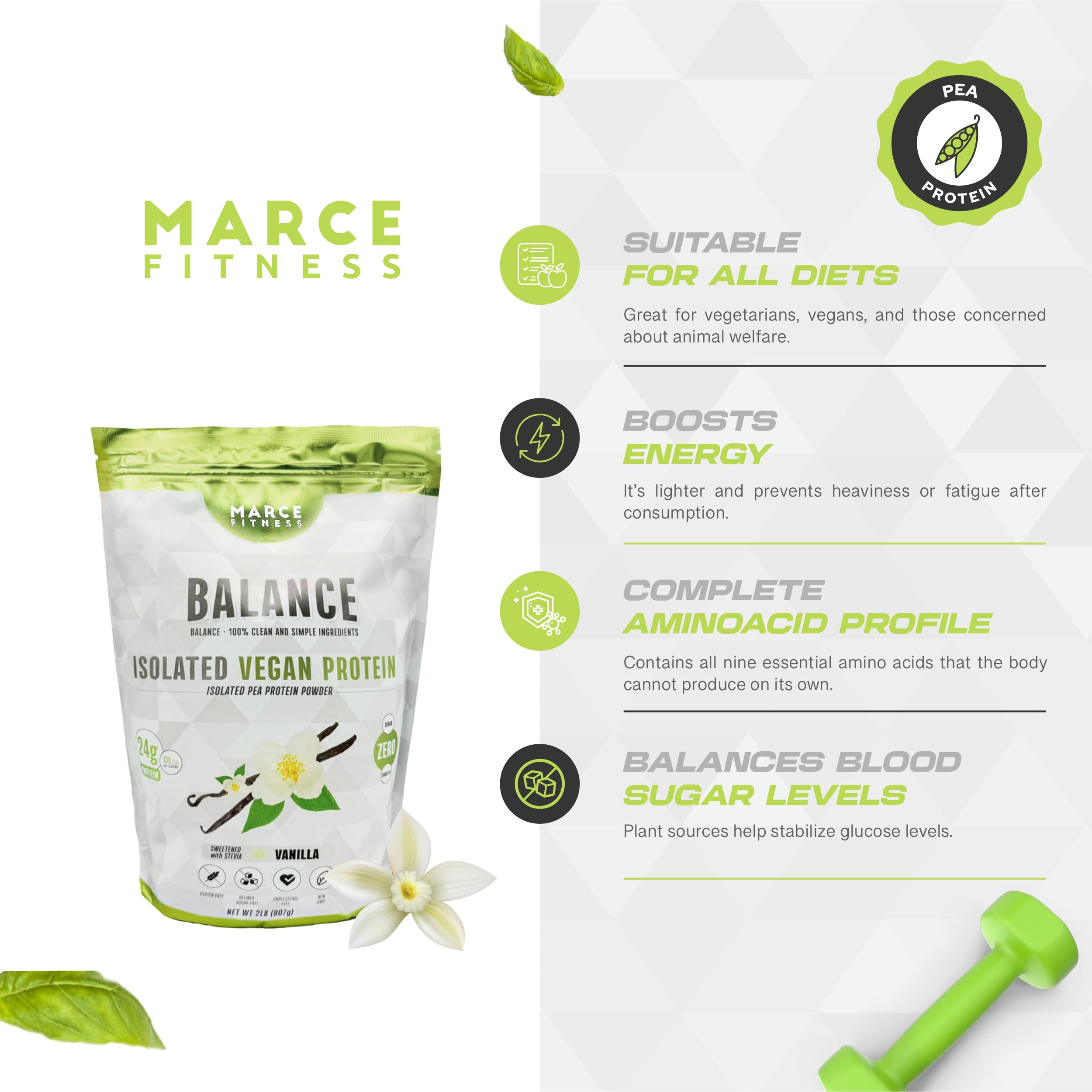 MARCE FITNESS vanilla protein label closeup showing gluten-free and lactose-free ingredients