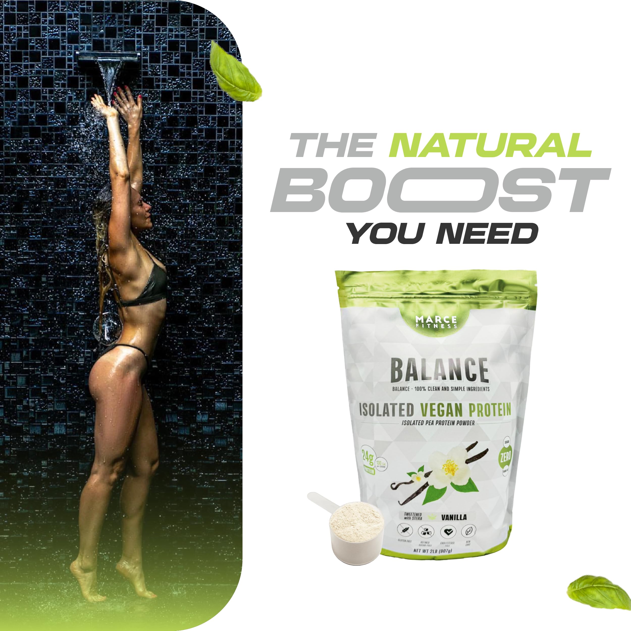 MARCE FITNESS vanilla protein scoop closeup for quick protein boosts