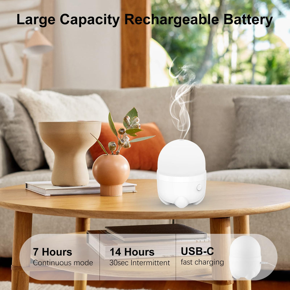 Marchred cordless diffuser side view highlights portable form for office or hotel stays.