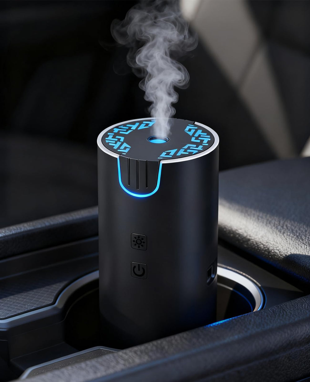 Marchred car diffuser in compact design for on-the-go aromatherapy.