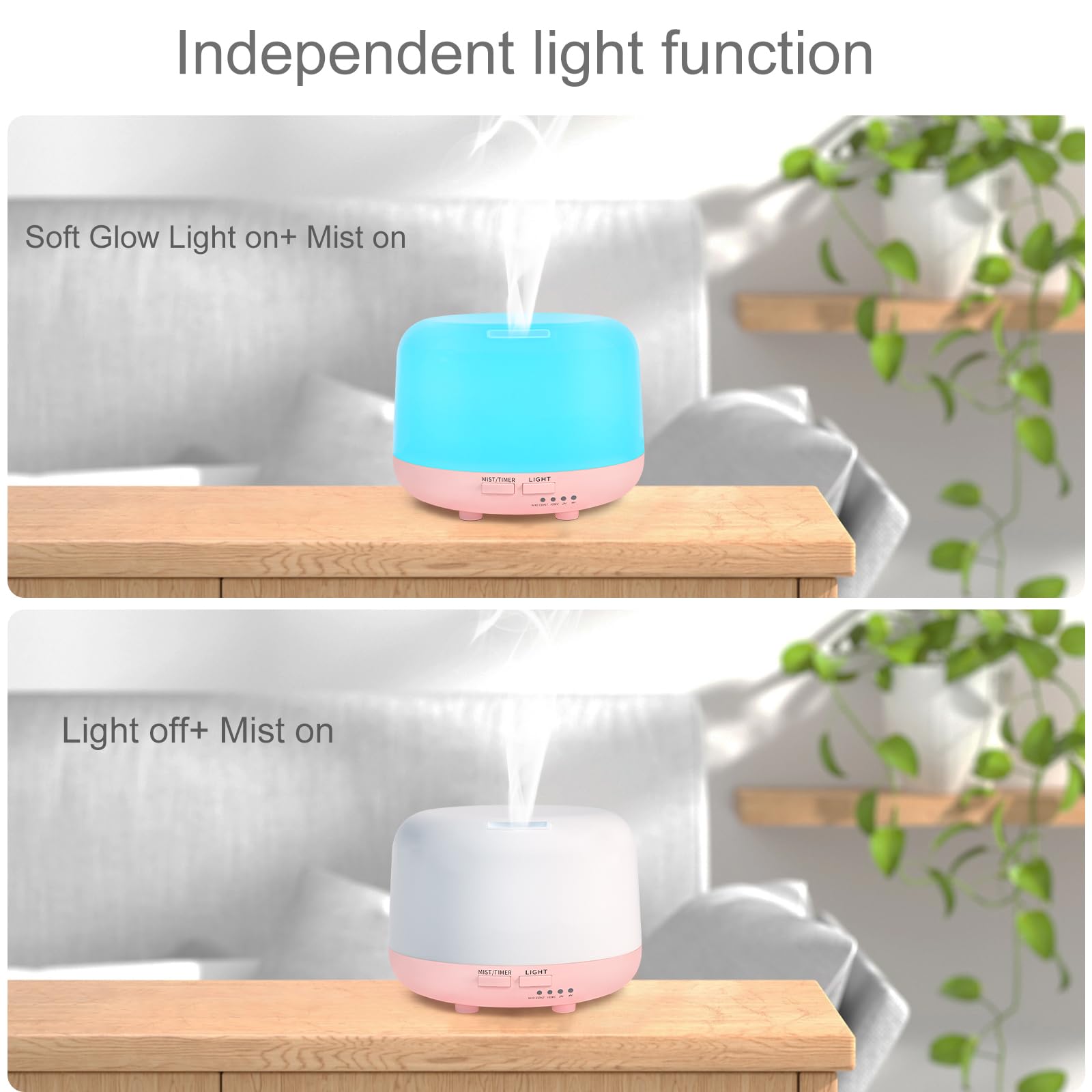 Marchred diffuser in night light mode provides soothing illumination in bedrooms.