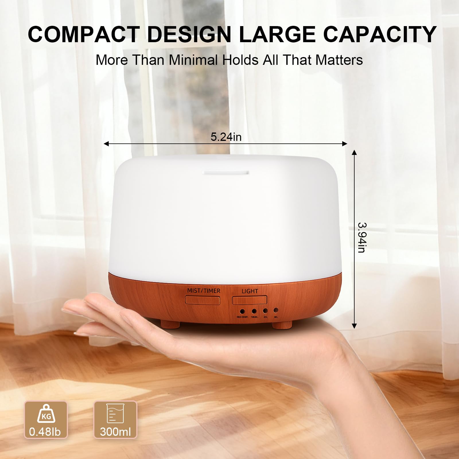 Marchred diffuser remote control enables easy operation from bed or desk.