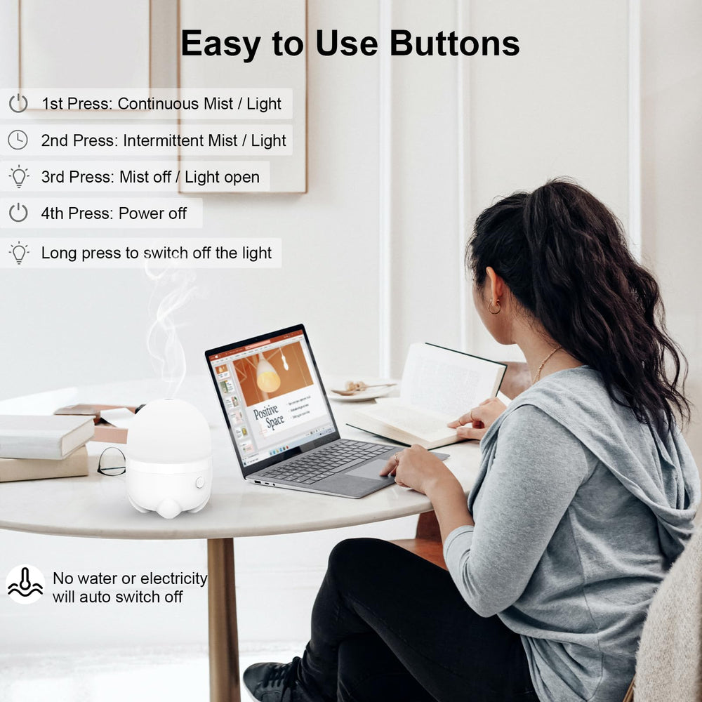 Marchred ultrasonic cool-mist diffuser operates quietly for focused work.