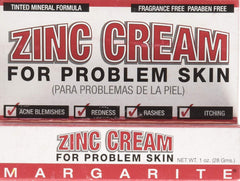 Margarite Zinc Cream 1oz tube in close-up showing soothing and concealing irritated skin.