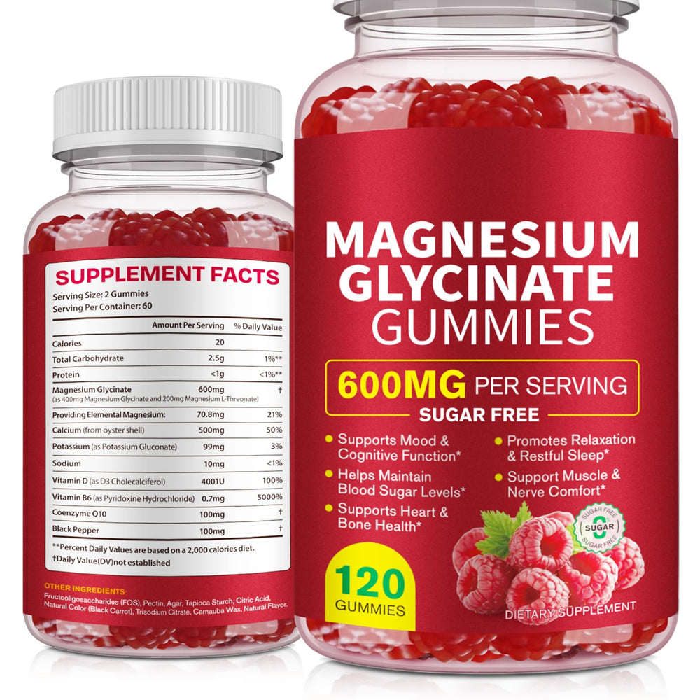 Mariayu Magnesium Glycinate Gummies bottle illustrating 600mg formula for everyday relaxation.