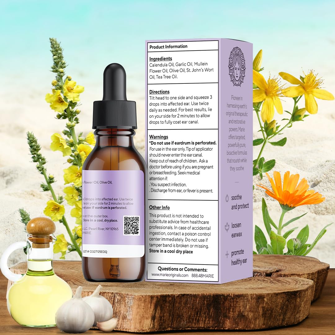 Marie Originals ear oil drops suitable for pets to ease ear discomfort.