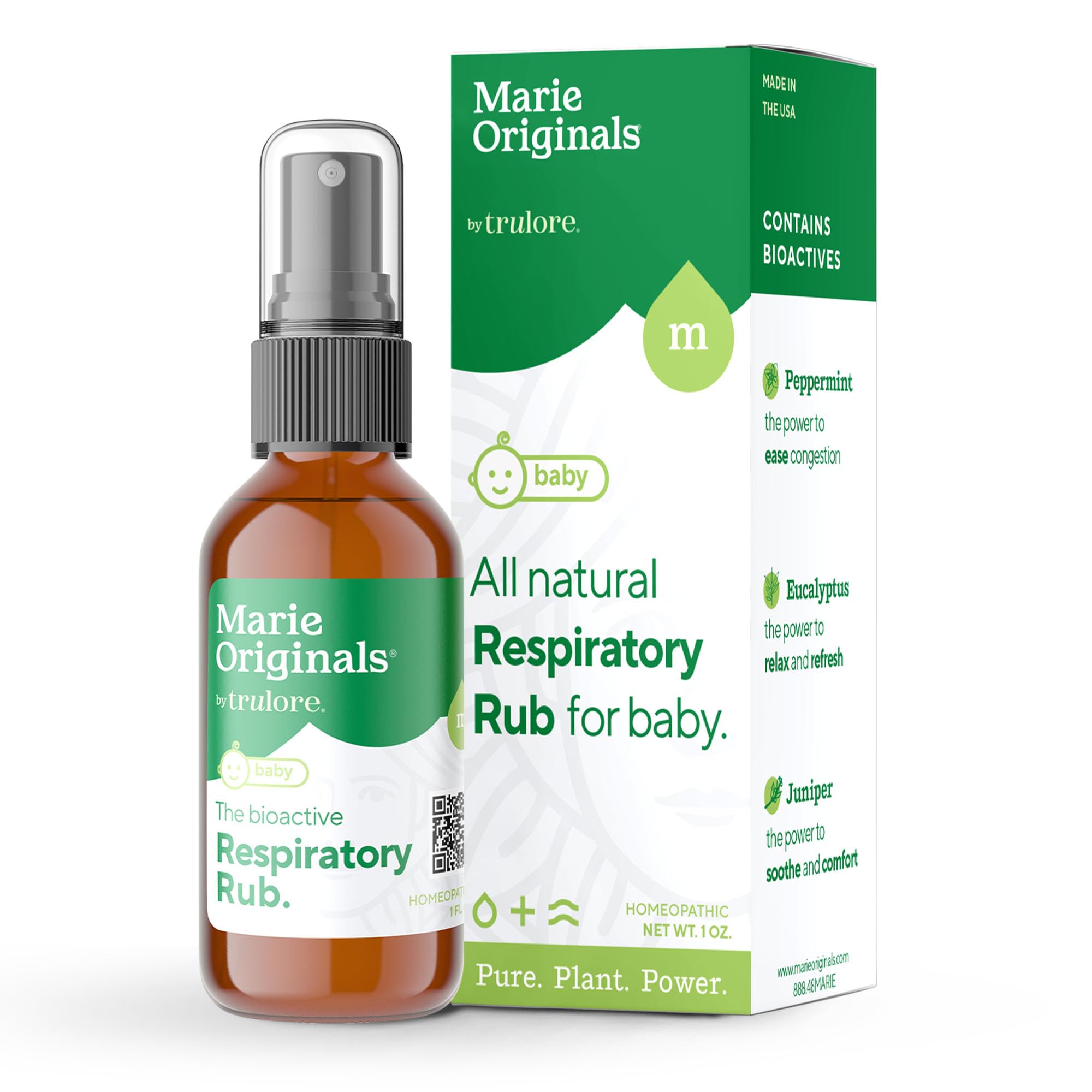 Marie Originals Natural Respiratory Baby Chest Rub bottle with gentle, petroleum-free formula.