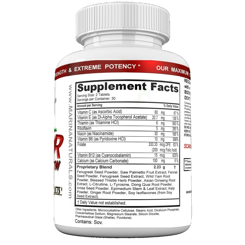 MARINANATURALS CURVIMORE BOOSTER packaging shows USA-made quality and herbal formulation.