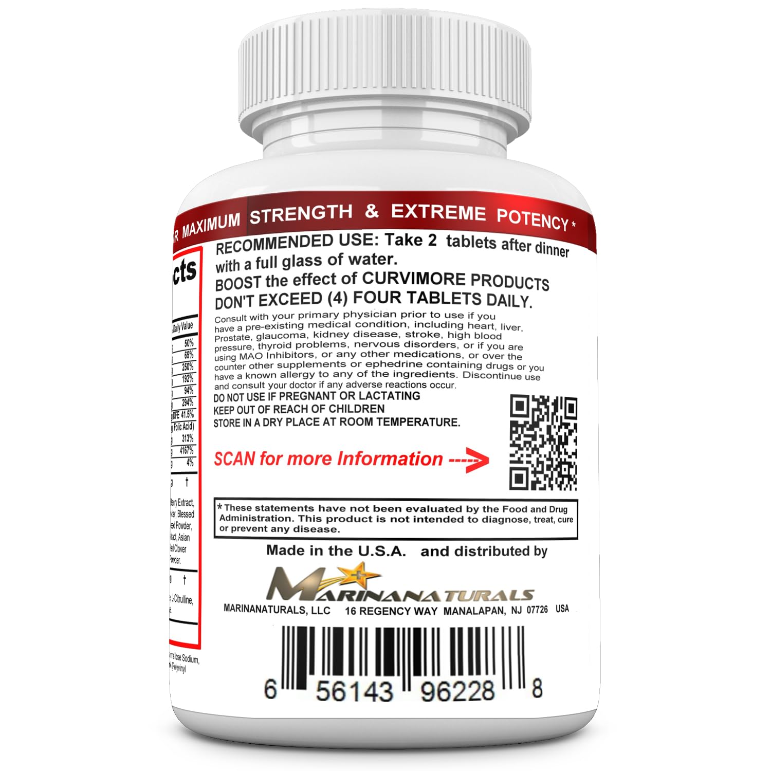 MARINANATURALS CURVIMORE BOOSTER pills closeup highlights improved tissue support and natural enhancement potential.