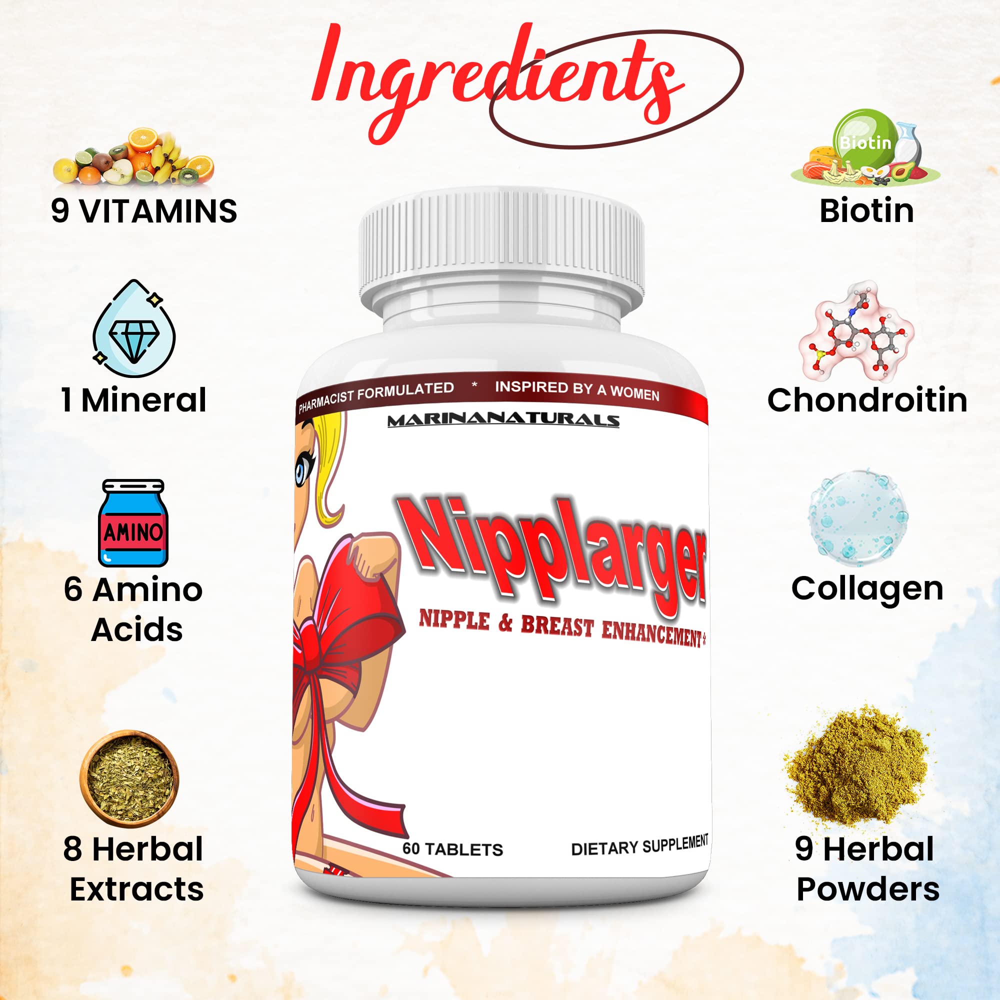 MARINANATURALS Nipplarger packaging close-up highlights natural ingredients and clean labeling.