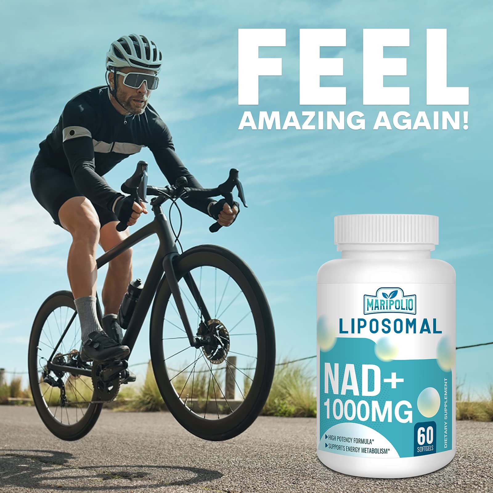 Maripolio Liposomal NAD+ glass suggests a refreshing daily vitality ritual