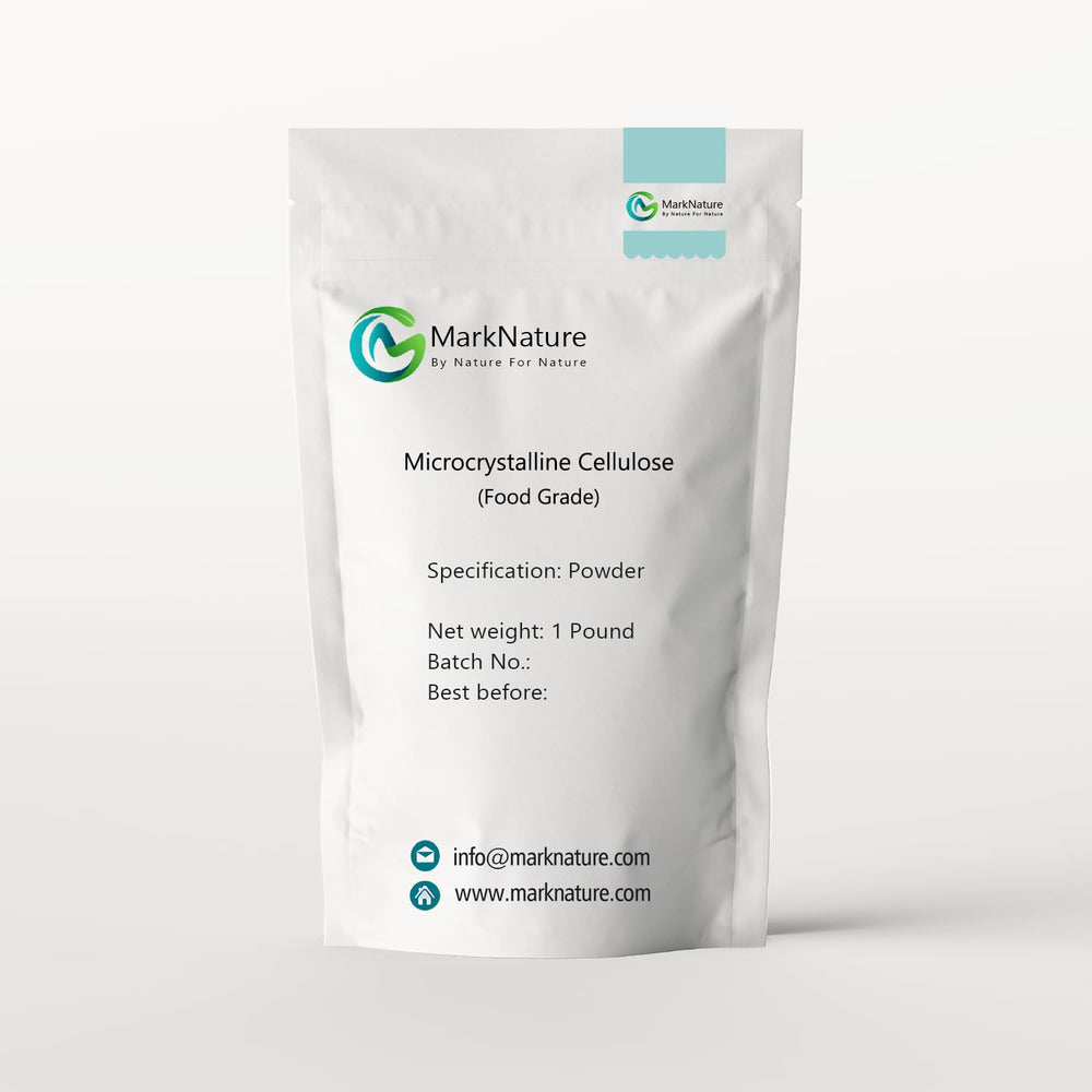 MarkNature MCC powder bottle with label, ideal viscosity modifier for food formulations.
