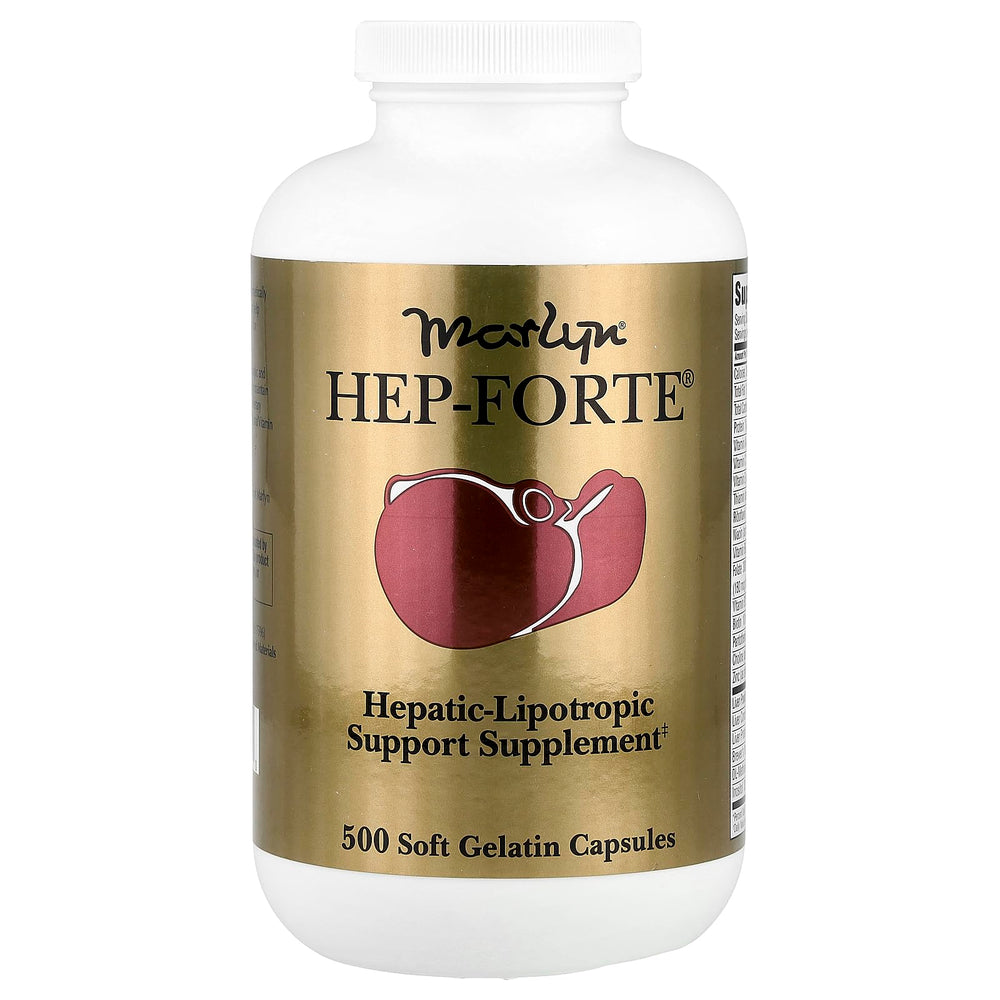 Marlyn HEP-FORTE bottle with capsules, supporting liver function and daily wellness.
