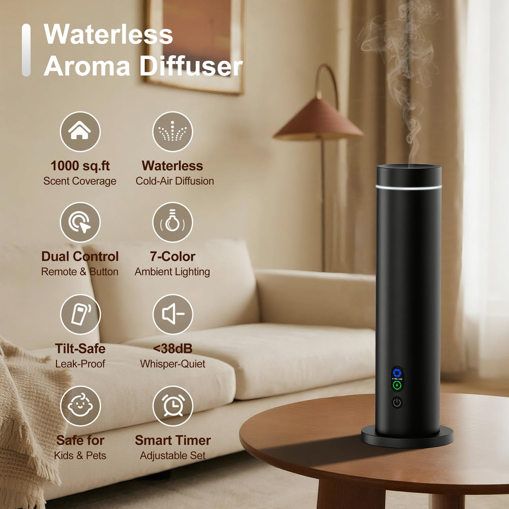 Maromalife waterless diffuser side view highlighting sleek matte aluminum body.