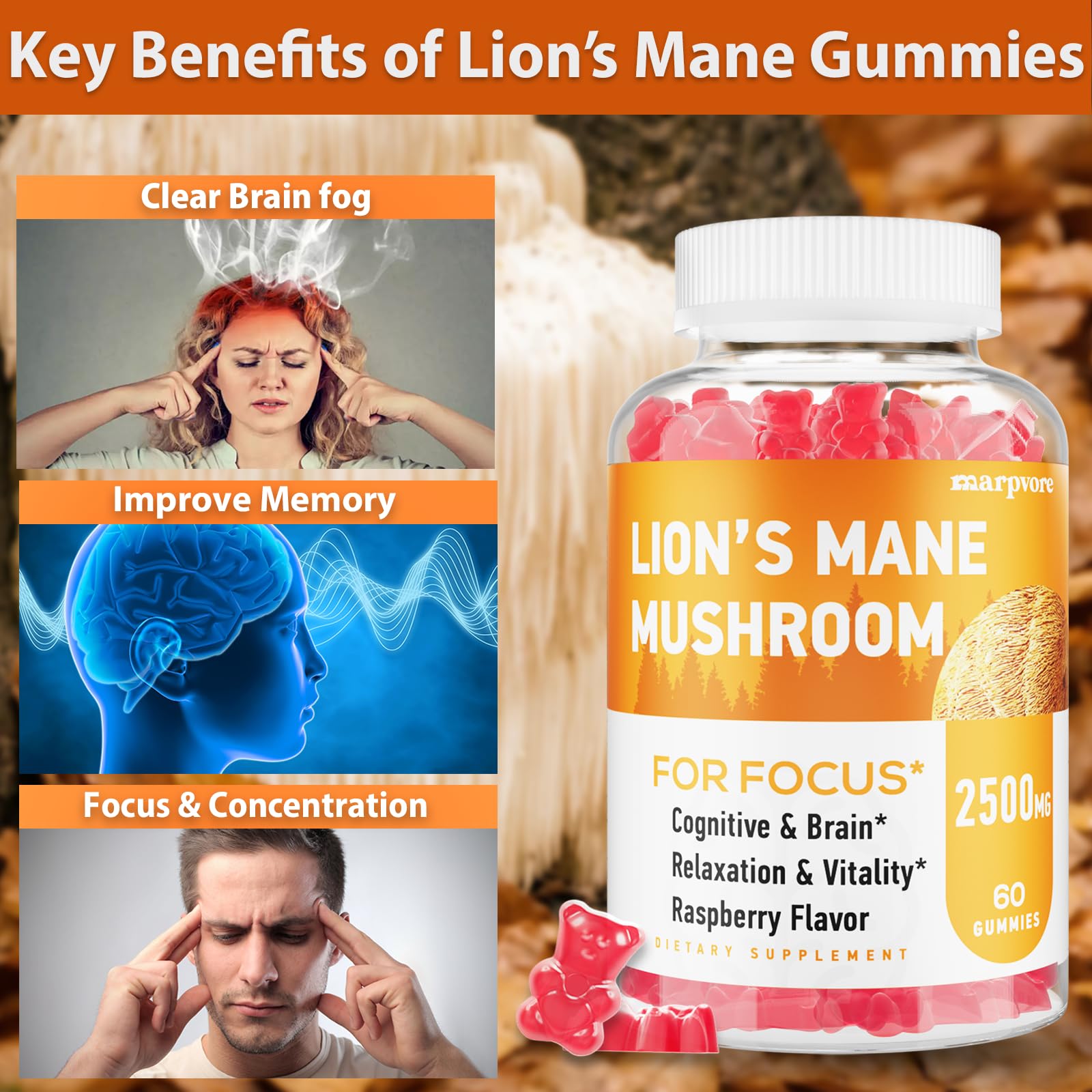 Marpvore Lions Mane Gummies ashwagandha ingredients emphasize calming support