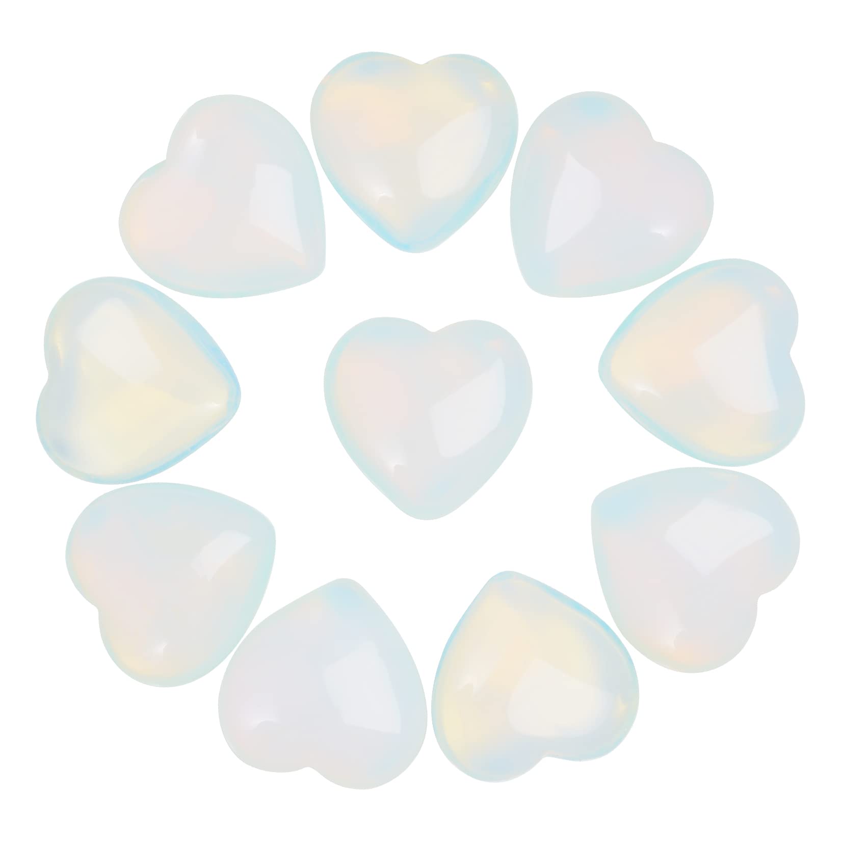 Marrywindix Opalite Heart Palm Stone close-up showing soft translucence and polished heart shape for calm energy