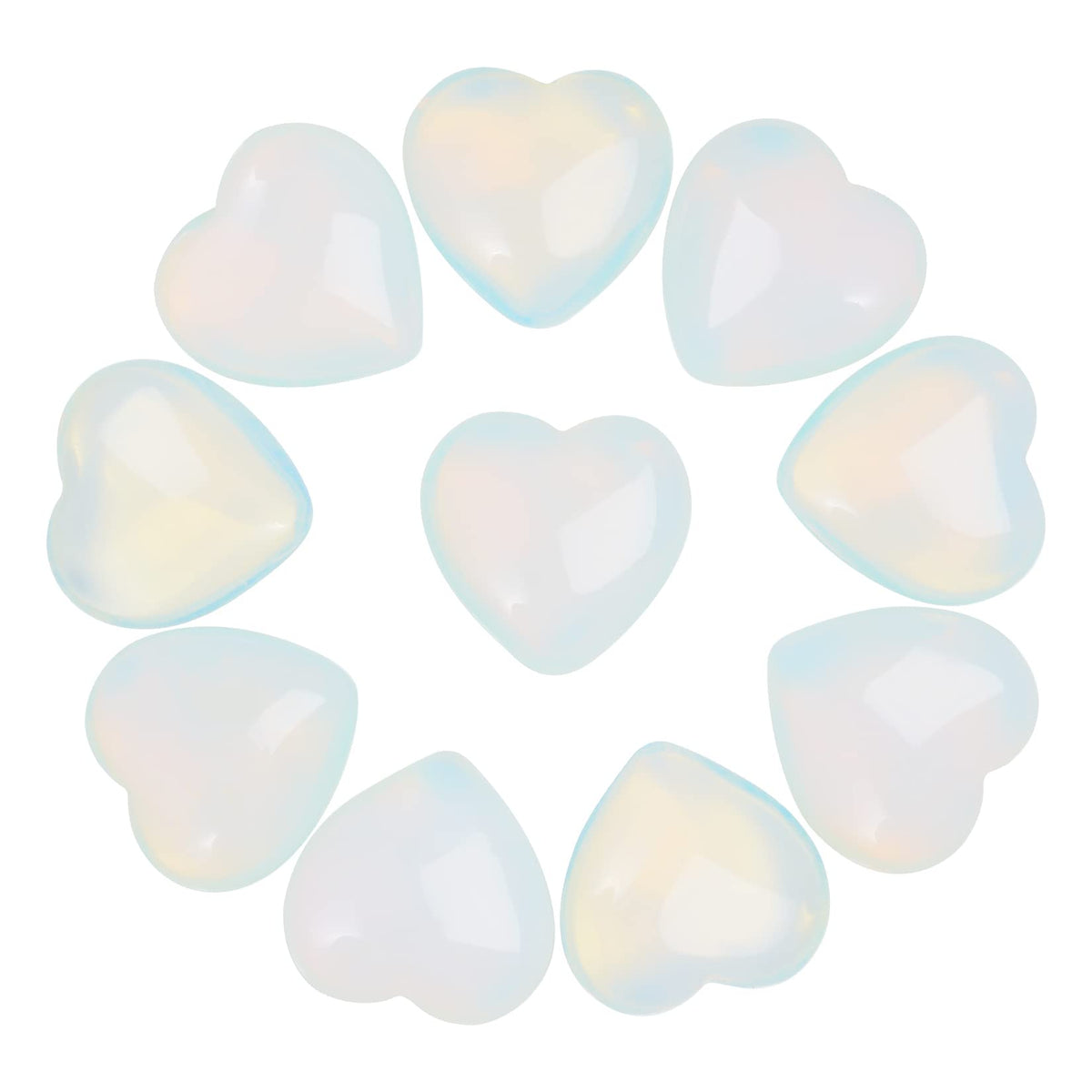 Marrywindix Opalite Heart Palm Stone close-up showing soft translucence and polished heart shape for calm energy