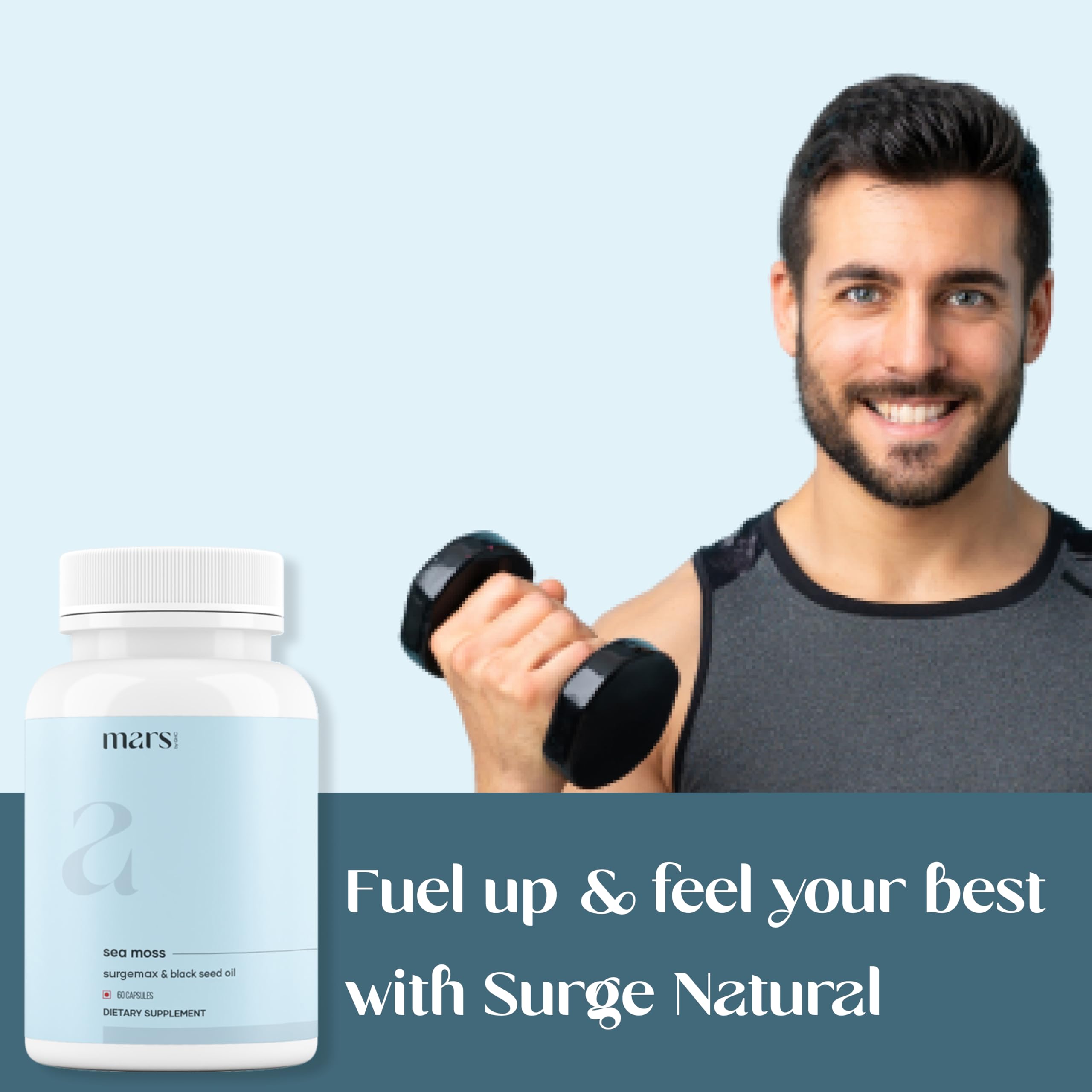 Mars by GHC Mars Surge capsules in hand for on-the-go wellness.