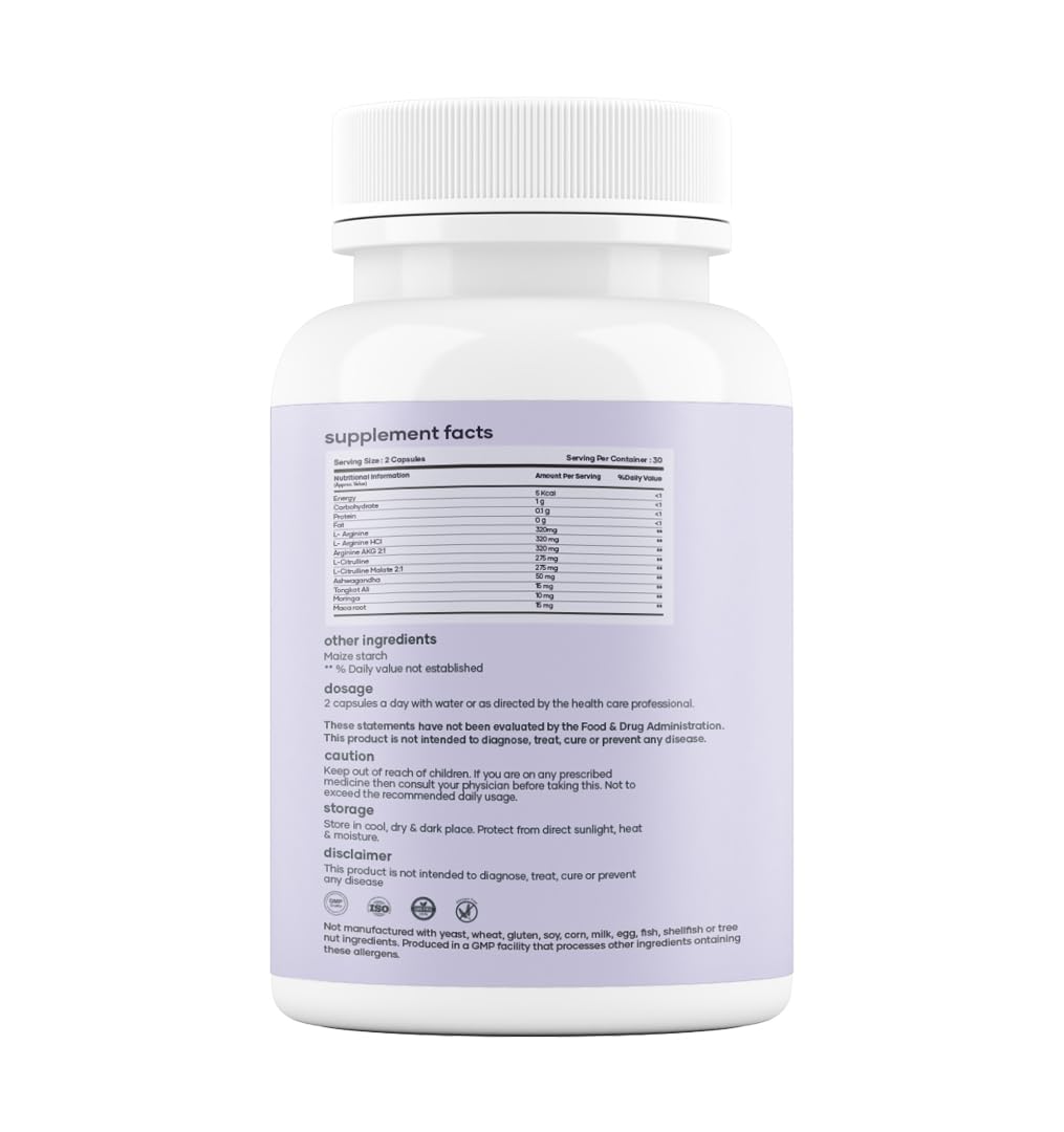 Mars by GHC Nitric Oxide Capsules back label shows ingredients like L-Arginine and L-Citrulline.