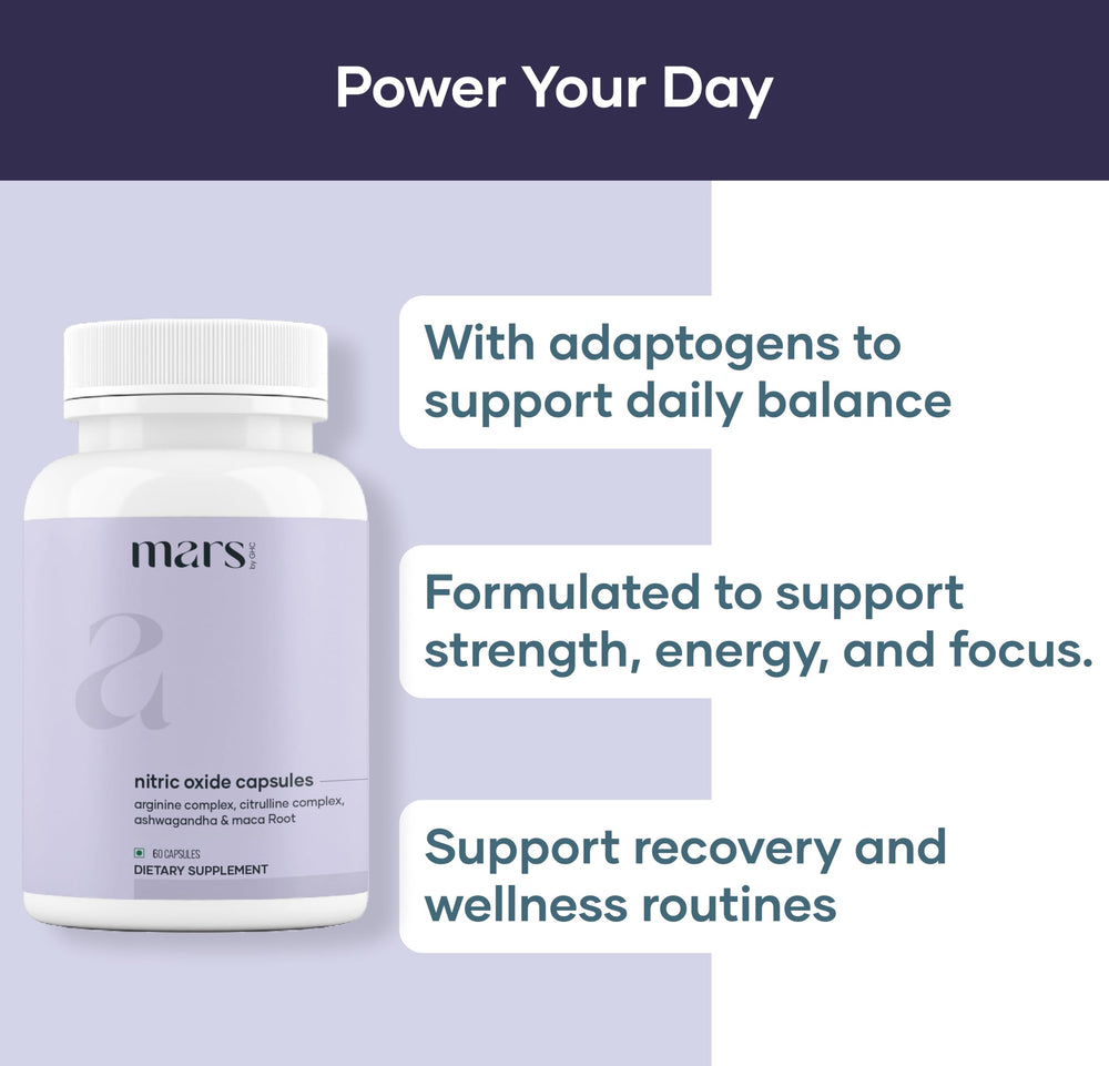 Mars by GHC Nitric Oxide Capsules on shelf for everyday supplementation.