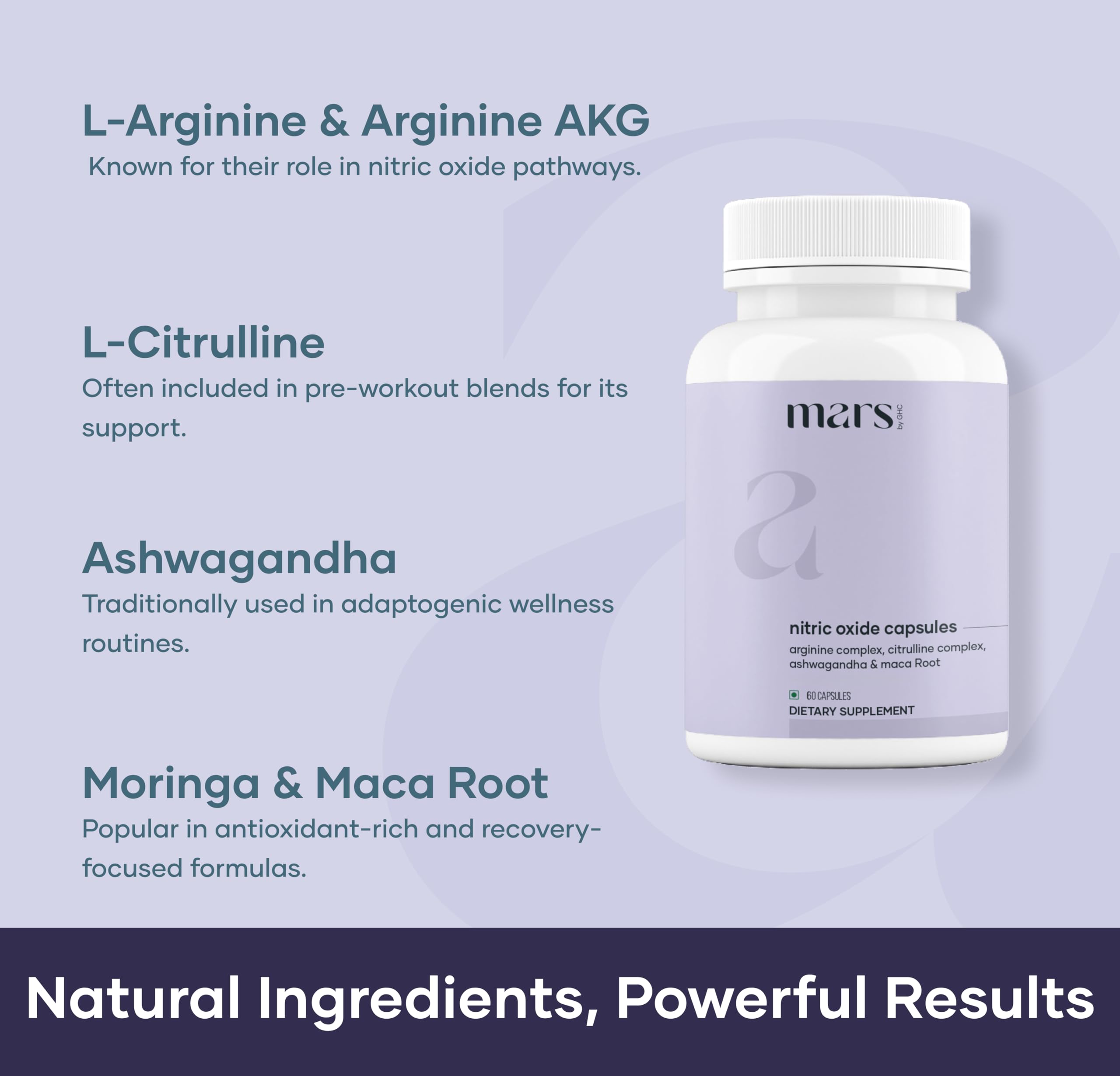 Mars by GHC Nitric Oxide Capsules label close-up showing clean formula.