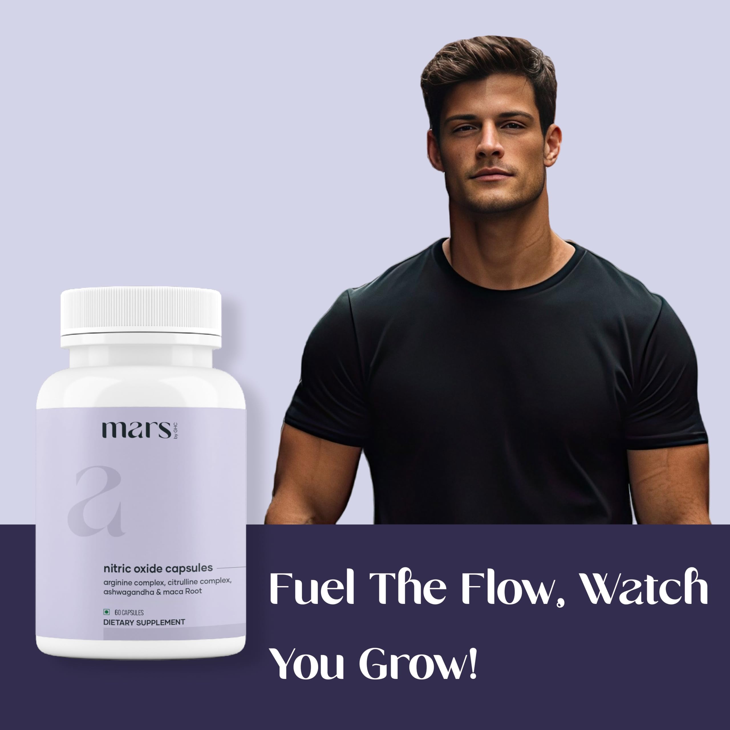 Mars by GHC Nitric Oxide Capsules pocket-friendly bottle for on the go.